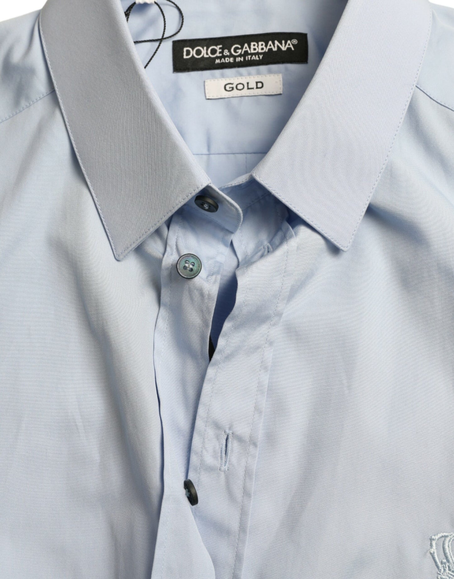 Dolce & Gabbana Sky Blue Cotton Men Formal GOLD Dress Shirt