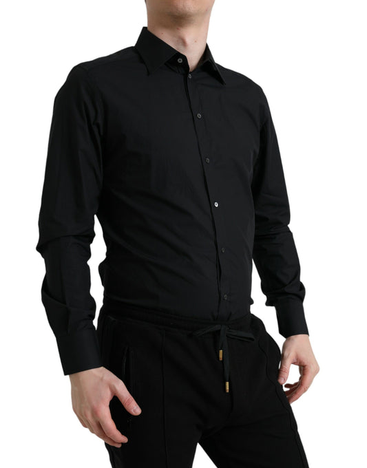 Dolce & Gabbana Black Cotton Men Formal GOLD Dress Shirt