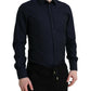 Dolce & Gabbana Navy Blue Slim Fit Formal GOLD Dress Shirt