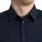 Dolce & Gabbana Navy Blue Slim Fit Formal GOLD Dress Shirt