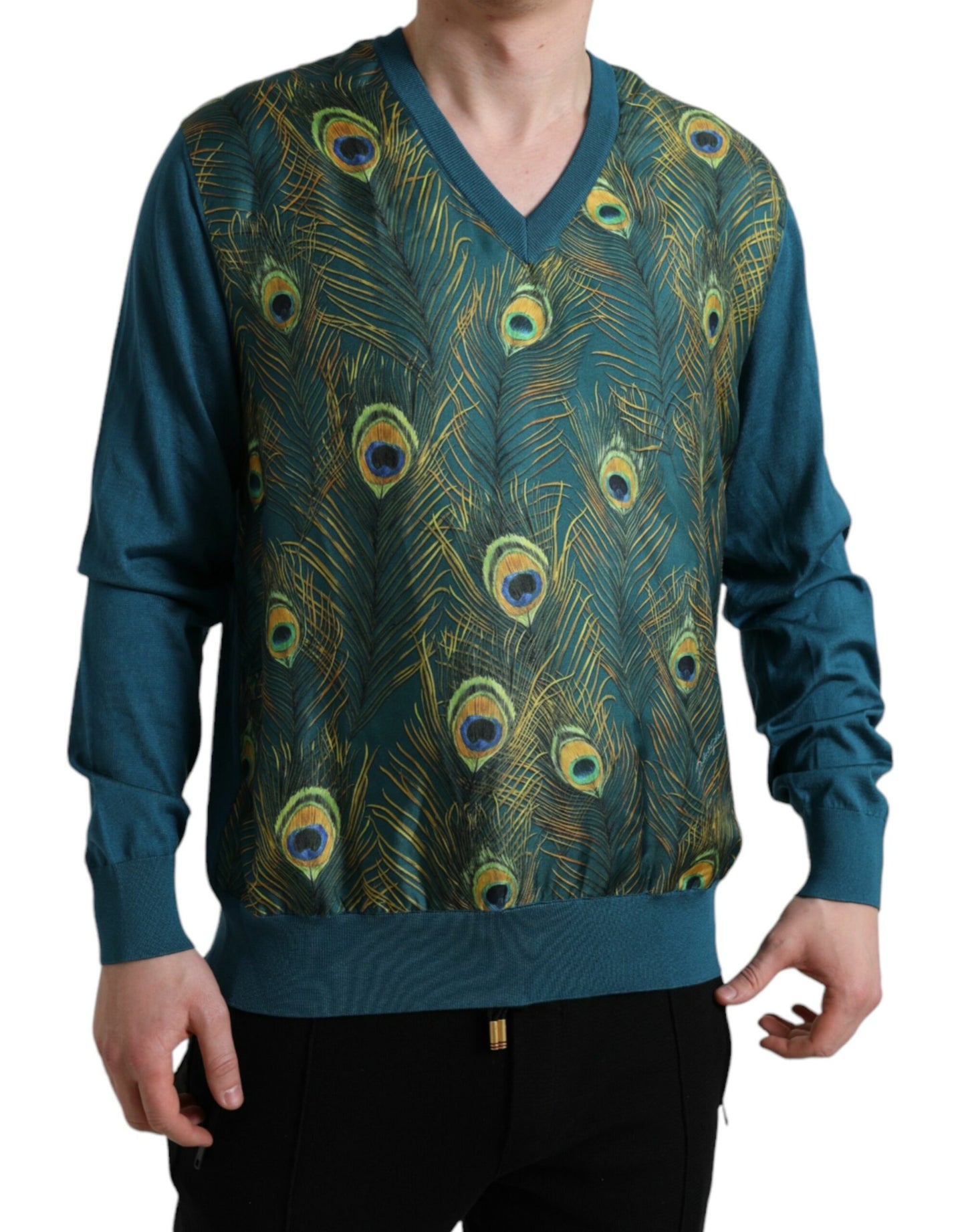 Dolce & Gabbana Green Peacock Feather Pullover Sweater