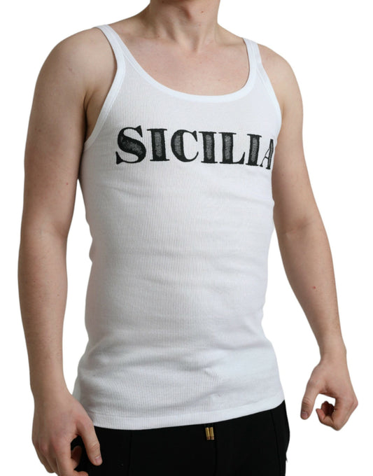 Dolce & Gabbana White Sicilia Cotton Sleeveless Tank T-shirt