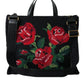 Dolce & Gabbana Black Cashmere Rose Embroidery Shopping Tote Bag