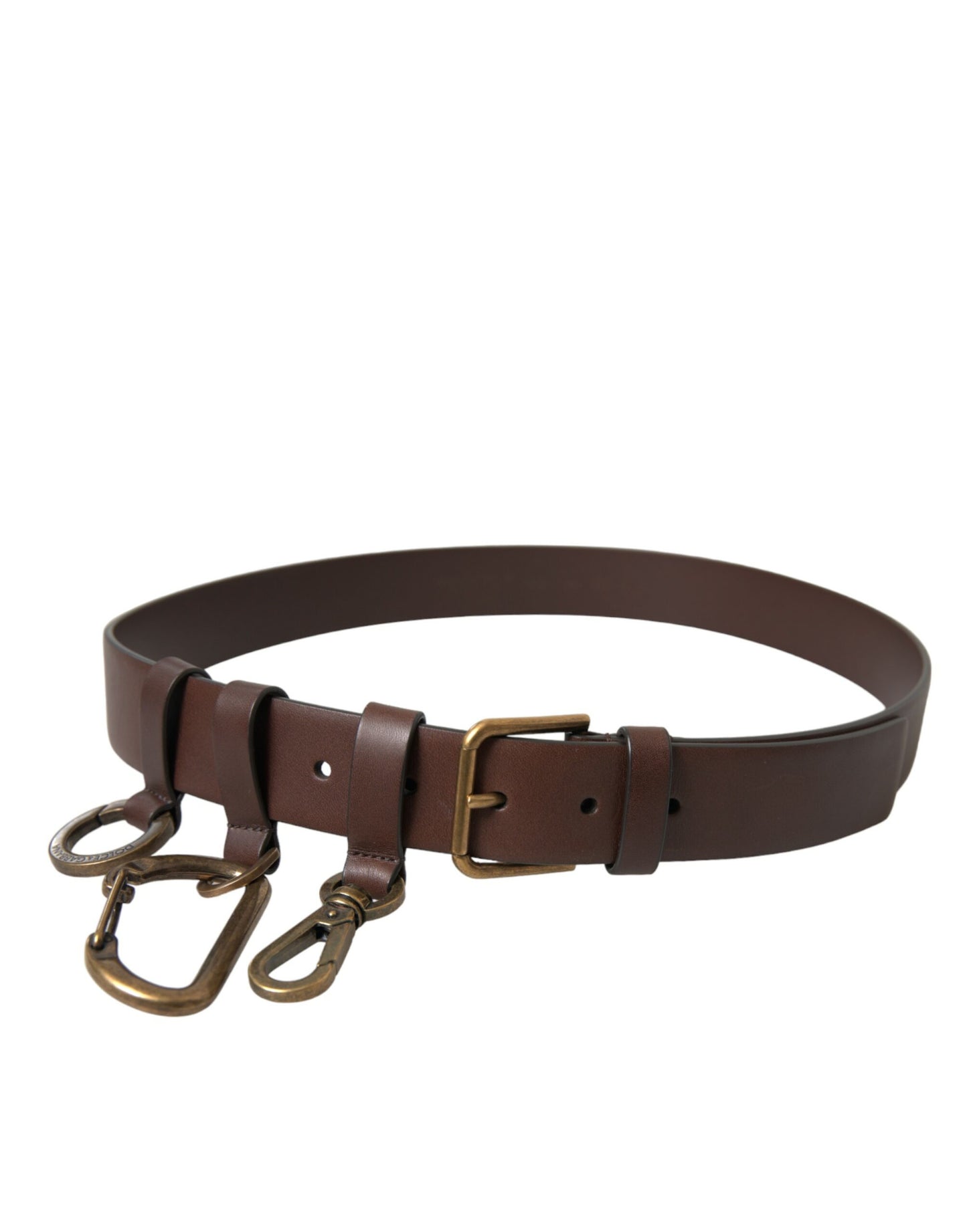 Dolce & Gabbana Brown Calf Leather Gold Metal Buckle Belt