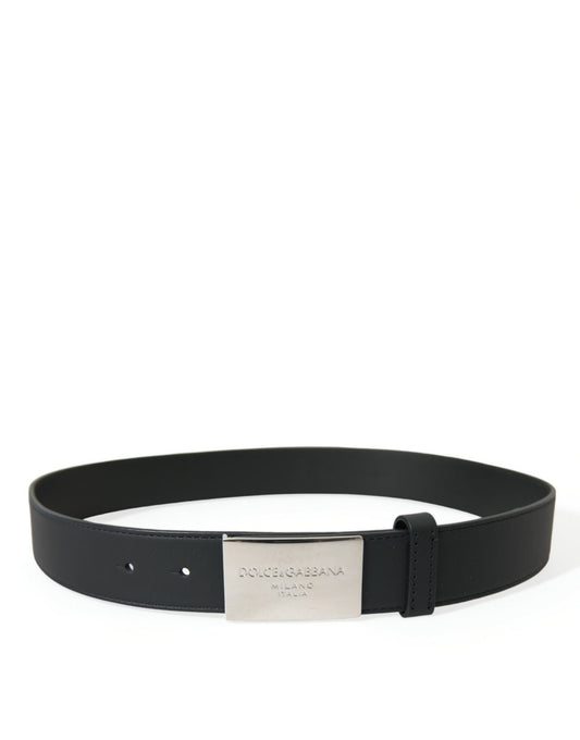 Dolce & Gabbana Black Leather Silver Metal Buckle Men Belt