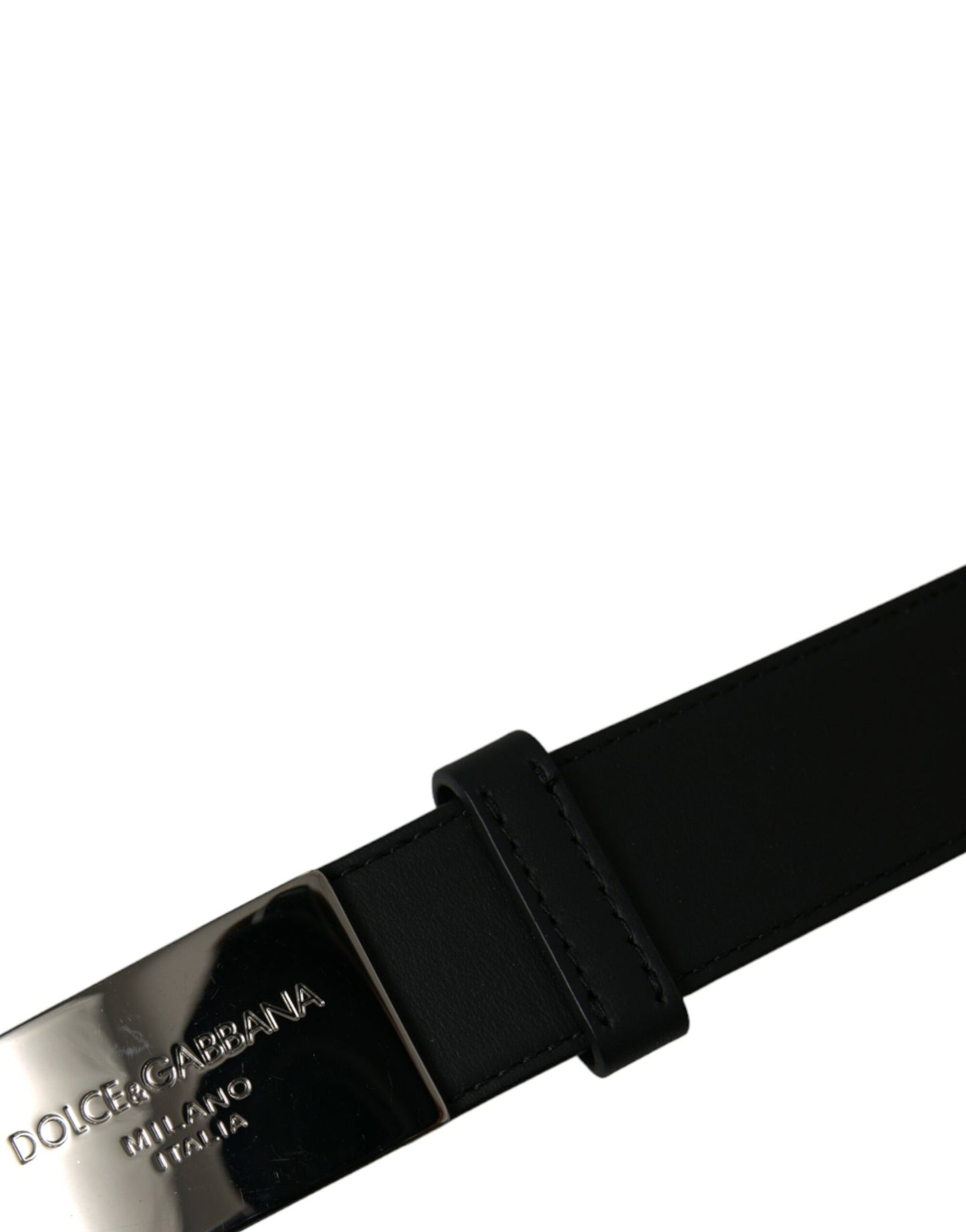 Dolce & Gabbana Black Leather Silver Metal Buckle Men Belt