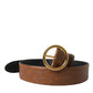 Dolce & Gabbana Brown Exotic Leather Round Buckle Belt