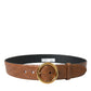 Dolce & Gabbana Brown Exotic Leather Round Buckle Belt