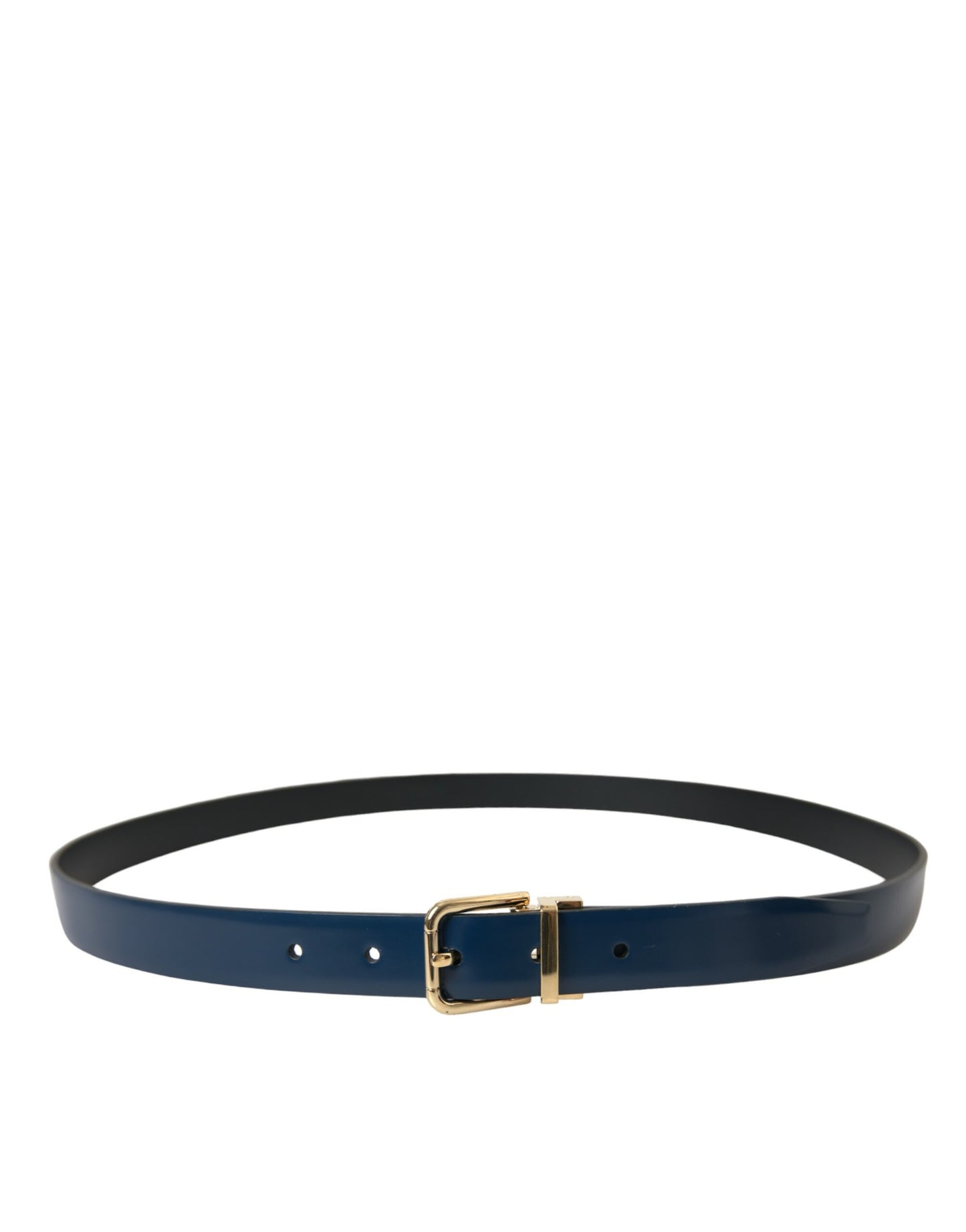 Dolce & Gabbana Blue Calf Leather Gold Metal Buckle Belt