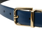 Dolce & Gabbana Blue Calf Leather Gold Metal Buckle Belt