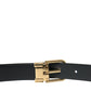 Dolce & Gabbana Blue Calf Leather Gold Metal Buckle Belt