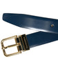 Dolce & Gabbana Blue Calf Leather Gold Metal Buckle Belt