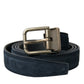 Dolce & Gabbana Blue Suede Leather Gold Metal Buckle Belt