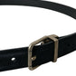 Dolce & Gabbana Blue Suede Leather Gold Metal Buckle Belt