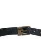 Dolce & Gabbana Blue Suede Leather Gold Metal Buckle Belt