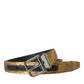 Dolce & Gabbana Gold Leather Jacquard Silver Metal Buckle Belt