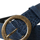 Dolce & Gabbana Blue Leather Gold Oval Buckle Wide Belt