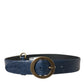 Dolce & Gabbana Blue Leather Gold Oval Buckle Wide Belt