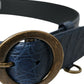 Dolce & Gabbana Blue Leather Gold Oval Buckle Wide Belt