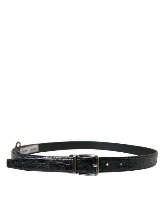 Dolce & Gabbana Black Leather Silver Metal Buckle Belt