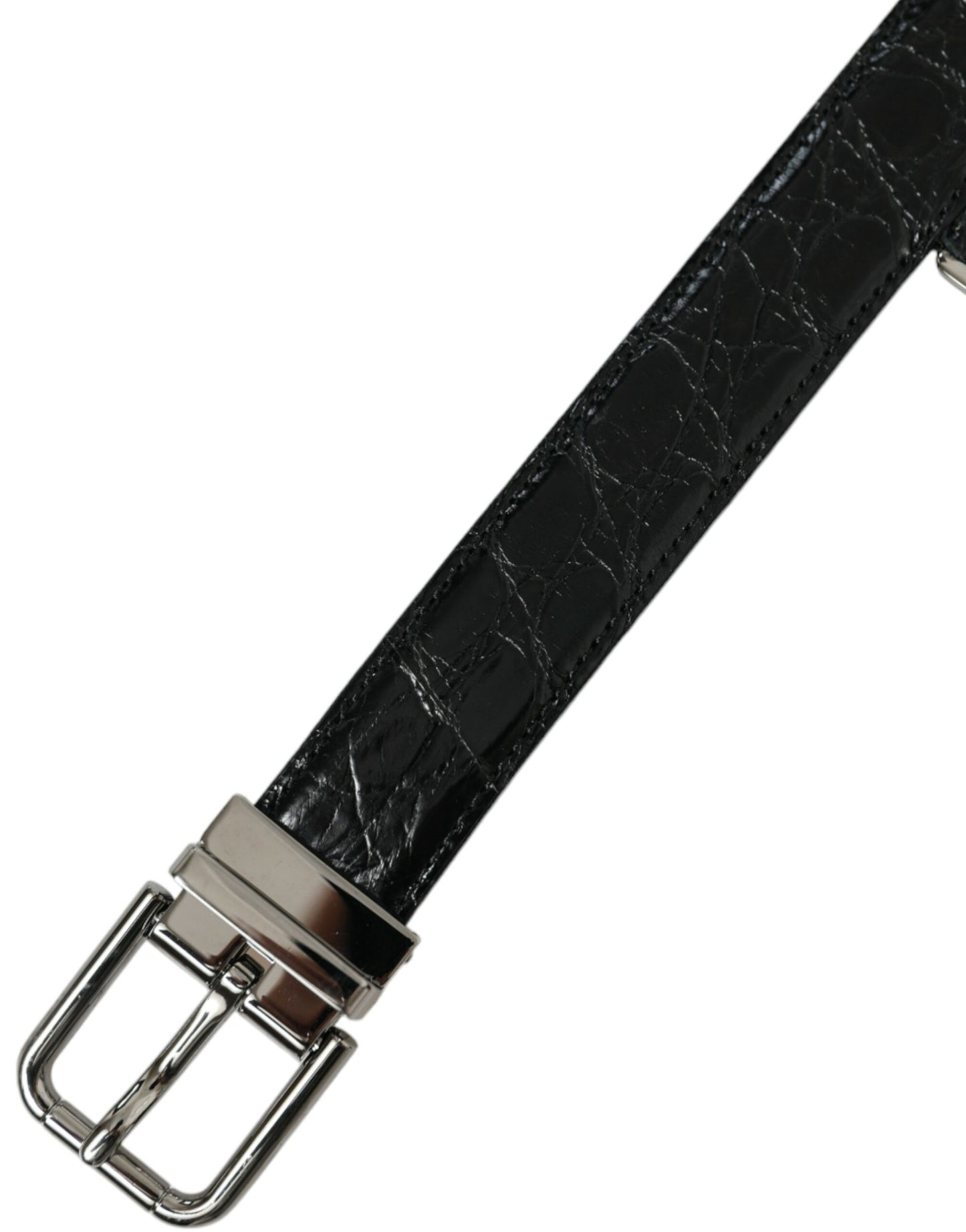 Dolce & Gabbana Black Leather Silver Metal Buckle Belt