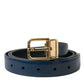 Dolce & Gabbana Blue Calf Leather Gold Metal Buckle Belt