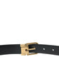 Dolce & Gabbana Blue Calf Leather Gold Metal Buckle Belt