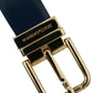 Dolce & Gabbana Blue Calf Leather Gold Metal Buckle Belt