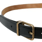 Dolce & Gabbana Black Calf Leather Gold Metal Buckle Belt