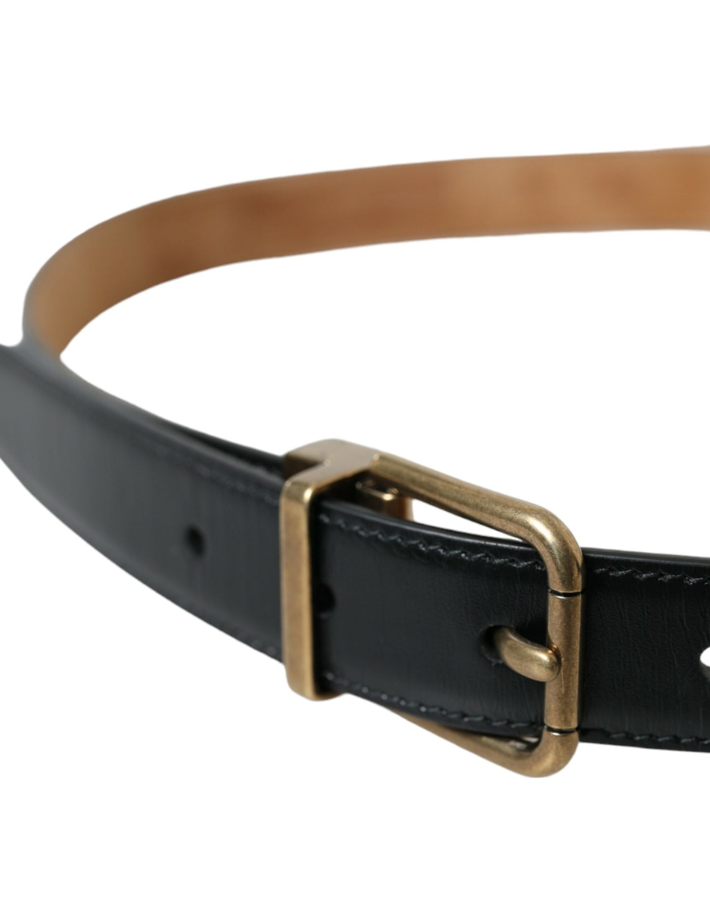 Dolce & Gabbana Black Calf Leather Gold Metal Buckle Belt