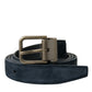 Dolce & Gabbana Blue Suede Leather Gold Metal Buckle Belt