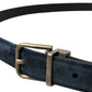 Dolce & Gabbana Blue Suede Leather Gold Metal Buckle Belt