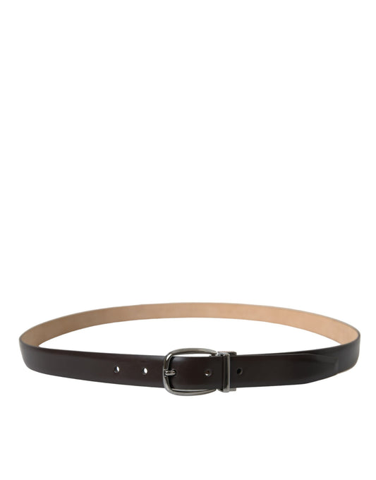 Dolce & Gabbana Dark Brown Leather Silver Metal Buckle Belt