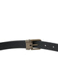 Dolce & Gabbana Black Suede Leather Gold Metal Buckle Belt