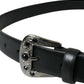 Dolce & Gabbana Black Embellished Leather Engraved Buckle Belt