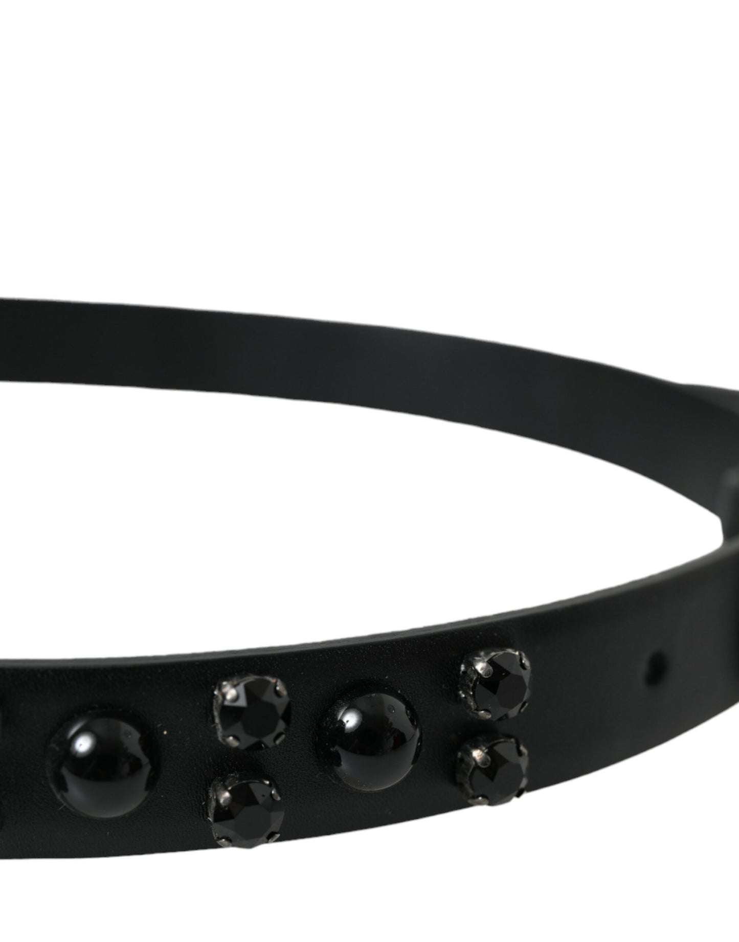 Dolce & Gabbana Black Embellished Leather Engraved Buckle Belt