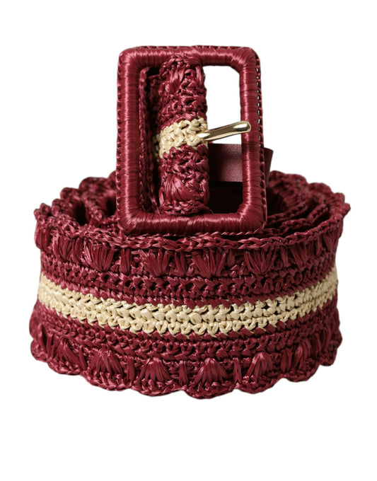 Dolce & Gabbana Maroon Beige Braided Canvas Wide Waist Belt