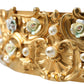 Dolce & Gabbana Gold Brass Faux Pearl Floral Embellished Belt