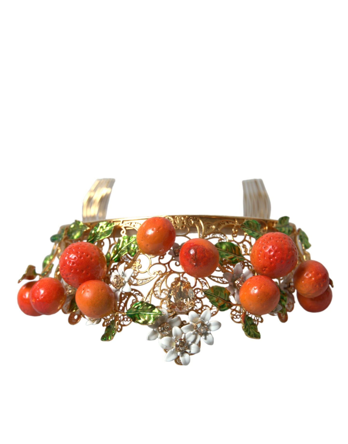 Dolce & Gabbana Gold Brass Crystal Sicily Orange ARANCE Head Tiara Crown