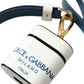 Dolce & Gabbana White Blue Calf Leather Logo Print Strap Airpods Case