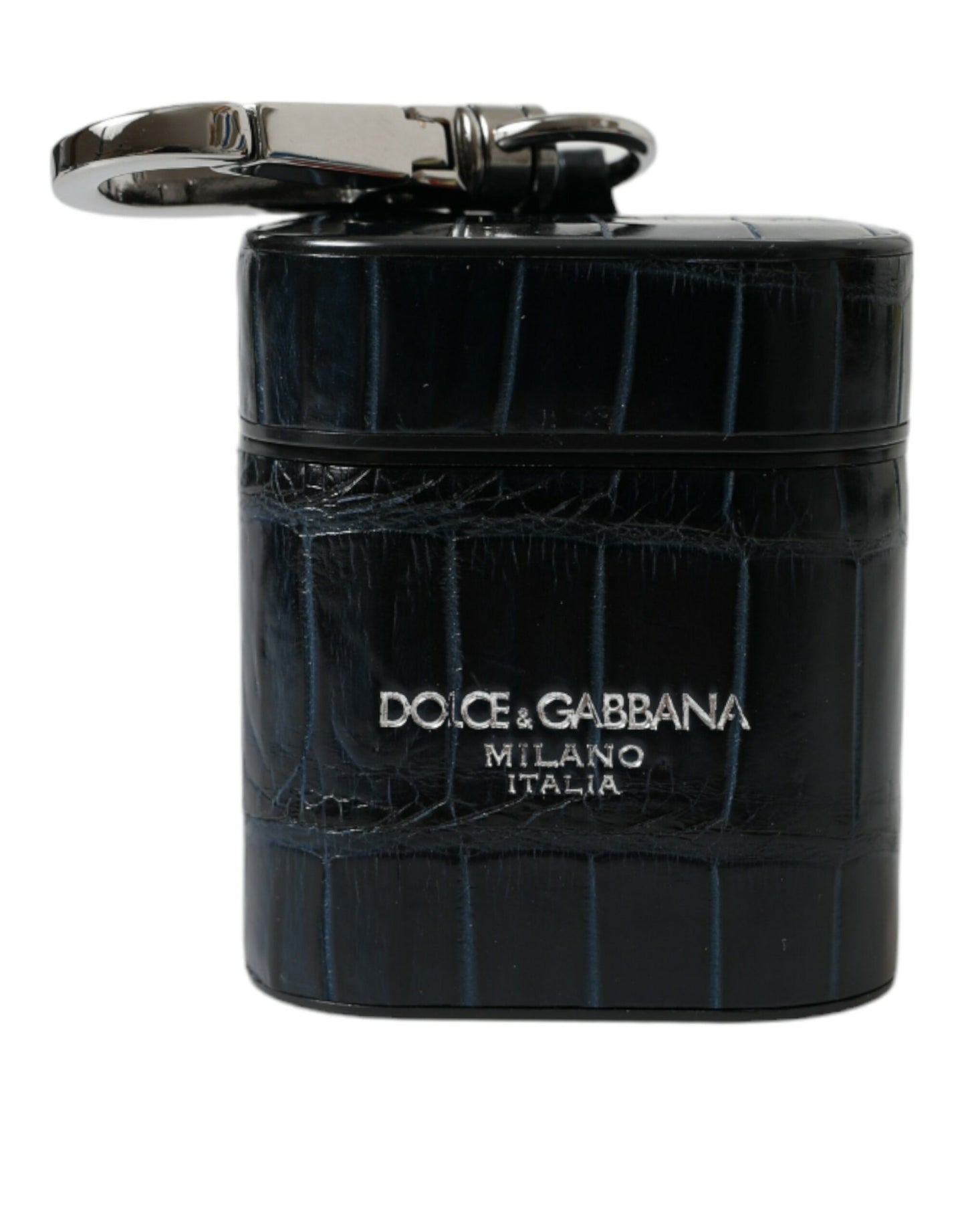 Dolce & Gabbana Black Crocodile Leather Silver Metal Logo Airpods Case