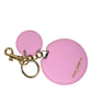 Dolce & Gabbana Pink Calf Leather Gold Metal Logo Print Keyring Keychain