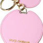 Dolce & Gabbana Pink Calf Leather Gold Metal Logo Print Keyring Keychain