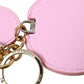 Dolce & Gabbana Pink Calf Leather Gold Metal Logo Print Keyring Keychain