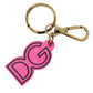 Dolce & Gabbana Pink Rubber Gold Tone Metal DG Logo Keyring Keychain