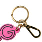 Dolce & Gabbana Pink Rubber Gold Tone Metal DG Logo Keyring Keychain