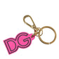 Dolce & Gabbana Pink Rubber Gold Tone Metal DG Logo Keyring Keychain