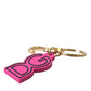 Dolce & Gabbana Pink Rubber Gold Tone Metal DG Logo Keyring Keychain