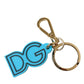 Dolce & Gabbana Blue Rubber Gold Tone Metal DG Logo Keyring Keychain