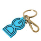 Dolce & Gabbana Blue Rubber Gold Tone Metal DG Logo Keyring Keychain